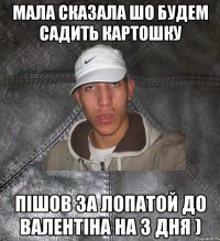 мала сказала шо будем садить картошку пішов за лопатой до валентіна на 3 дня )