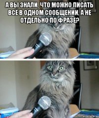 А Вы знали, что можно писать всё в одном сообщении, а не отдельно по фразе? 