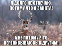 Я долго не отвечаю, потому что я занята! А не потому, что переписываюсь с другим!