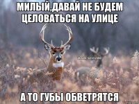 МИЛЫЙ,ДАВАЙ НЕ БУДЕМ ЦЕЛОВАТЬСЯ НА УЛИЦЕ А ТО ГУБЫ ОБВЕТРЯТСЯ