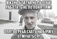 жизнь блатна не льогка! работать не по понятіям! опять треба єхать на біржу отмічаться!