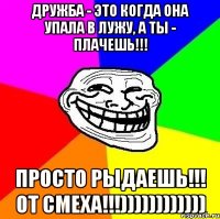 Дружба - это когда она упала в лужу, а ты - плачешь!!! Просто рыдаешь!!! ОТ СМЕХА!!!))))))))))))