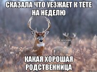 Сказала что уезжает к тёте на неделю какая хорошая родственница