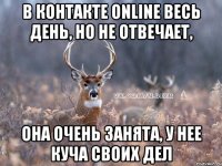 в контакте online весь день, но не отвечает, она очень занята, у нее куча своих дел