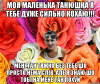 Моя маленька Танюшка я тебе дуже сильно кохаю!!! Мені так тяжко без тебе шо просто нема слів, але я знаю шо тобі на мене так похуй