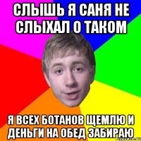 Слышь я саня не слыхал о таком я всех ботанов щемлю и деньги на обед забираю