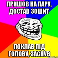 Пришов на пару, достав зошит поклав під голову, заснув