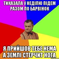 ТИКАЗАЛА У НЕДІЛЮ ПІДЕМ РАЗОМ ПО БАРВІНОК Я ПРИЙШОВ ТЕБЕ НЕМА А ЗЕМЛІ СТЕРЧИТ НОГА