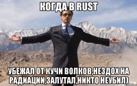 Когда в Rust Убежал от кучи волков,нездох на радиации,залутал,никто неубил)