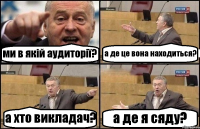 ми в якій аудиторії? а де це вона находиться? а хто викладач? а де я сяду?