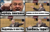 Берёшь пингвина Ловишь его безо всякого труда Кидаешь в костёр Заебись горит!