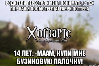 родители перестали меня понимать, с тех пор как я посмотрел(а) Гарри Поттера 14 лет. -Маам, купи мне Бузиновую палочку!