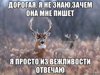 Дорогая, я не знаю,зачем она мне пишет я просто из вежливости отвечаю