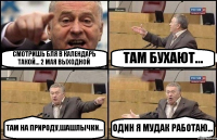 СМОТРИШЬ БЛЯ В КАЛЕНДАРЬ ТАКОЙ... 2 МАЯ ВЫХОДНОЙ ТАМ БУХАЮТ... ТАМ НА ПРИРОДУ,ШАШЛЫЧКИ... ОДИН Я МУДАК РАБОТАЮ...