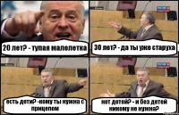 20 лет? - тупая малолетка 30 лет? - да ты уже старуха есть дети? -кому ты нужна с прицепом нет детей? - и без детей никому не нужна?