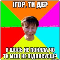 Ігор, ти де? Я шось не поняла,чо ти мені не відписуєш?