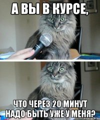 А вы в курсе, Что через 20 минут надо быть уже у меня?