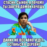 стасик, сынок, а почему ты завтра домой хочешь даник же все авно уедет, останься в деревне