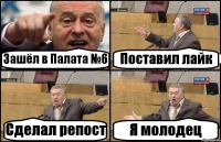 Зашёл в Палата №6 Поставил лайк Сделал репост Я молодец