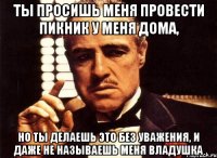 Ты просишь меня провести пикник у меня дома, Но ты делаешь это без уважения, и даже не называешь меня Владушка