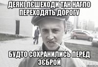 ДЕЯКІ ПЄШЕХОДИ ТАК НАГЛО ПЕРЕХОДЯТЬ ДОРОГУ БУДТО СОХРАНИЛИСЬ ПЕРЕД ЗЄБРОЙ