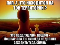 Пап, а что находится на той территории ? Это Подслушано - Пошлое - Йошкар-ола. Ты никогда не должен заходить туда, Симба.