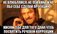 Не влюбляйся, не пей вина И на лбу себе сделай проекцию Жизни тебе для того дана Чтоб посвятить речевой коррекции