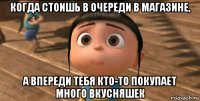 когда стоишь в очереди в магазине, а впереди тебя кто-то покупает много вкусняшек