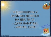 Все женщины у мужчин делятся на два типа:
- дура набитая;
- умная, сука.