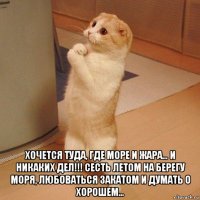  хочется туда, где море и жара… и никаких дел!!! сесть летом на берегу моря, любоваться закатом и думать о хорошем…