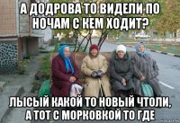 а додрова то видели по ночам с кем ходит? лысый какой то новый чтоли, а тот с морковкой то где