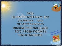 Будь целеустремлённым, как снежинка — она пролетела много километров лишь для того, чтобы попасть тебе в ебальник.