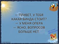 — Привет, у тебя какая винда стоит?
— У меня опера
— Ясно, вопросов больше нет.