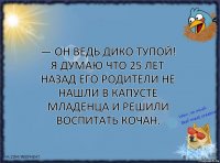 — Он ведь дико тупой! Я думаю что 25 лет назад его родители не нашли в капусте младенца и решили воспитать кочан.