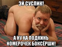 эй суслик! а ну ка подкинь номерочек боксёрши!