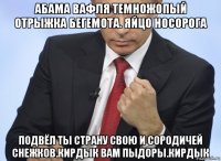 абама вафля темножопый отрыжка бегемота. яйцо носорога подвёл ты страну свою и сородичей снежков.кирдык вам пыдоры.кирдык