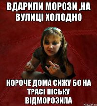 вдарили морози ,на вулиці холодно короче дома сижу бо на трасі піську відморозила