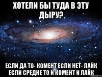 хотели бы туда в эту дыру? если да то- комент если нет- лайк если средне то и комент и лайк