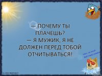 — Почему ты плачешь?
— Я мужик, я не должен перед тобой отчитываться!