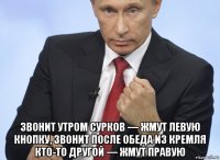  звонит утром сурков — жмут левую кнопку, звонит после обеда из кремля кто-то другой — жмут правую