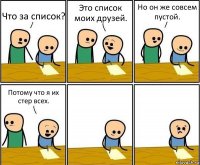 Что за список? Это список моих друзей. Но он же совсем пустой. Потому что я их стер всех.