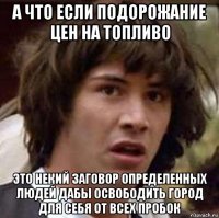 а что если подорожание цен на топливо это некий заговор определенных людей дабы освободить город для себя от всех пробок