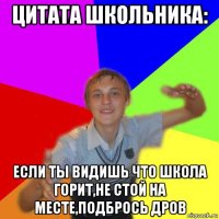 цитата школьника: если ты видишь что школа горит,не стой на месте,подбрось дров