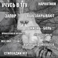 Учусь в ТГУ акредетация на носу ВШБ закрывают стипендии нет профессия не нравится наркотики вахтерша домогается запор мое имя - денис жизнь - боль