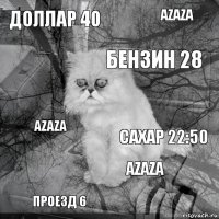 Доллар 40 Сахар 22:50 Бензин 28 Проезд 6 AZAZA Azaza Azaza   