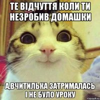 те відчуття коли ти незробив домашки а,вчитилька затрималась і не було уроку