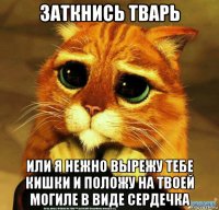 заткнись тварь или я нежно вырежу тебе кишки и положу на твоей могиле в виде сердечка