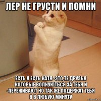 лер не грусти и помни есть я есть катя -это,те друзья которые волнуються за тебя и -переживают но так же подержат тебя в в любую минуту