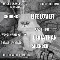 Make a Change... Kill Yourself Leviathan Lifelover Nocturnal Depression Woods of Desolation Forgotten Tomb Silencer Shining Totalselfhatred Xasthur