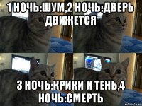 1 ночь:шум,2 ночь:дверь движется 3 ночь:крики и тень,4 ночь:смерть